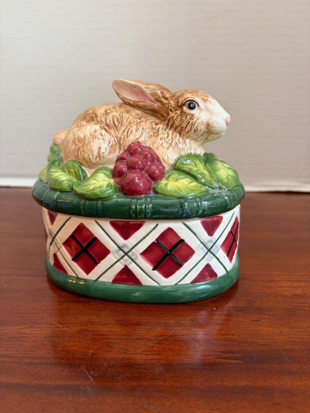 Noritake Royal Hunt Ceramic Trinket Dish with Plaid and Fruit Design